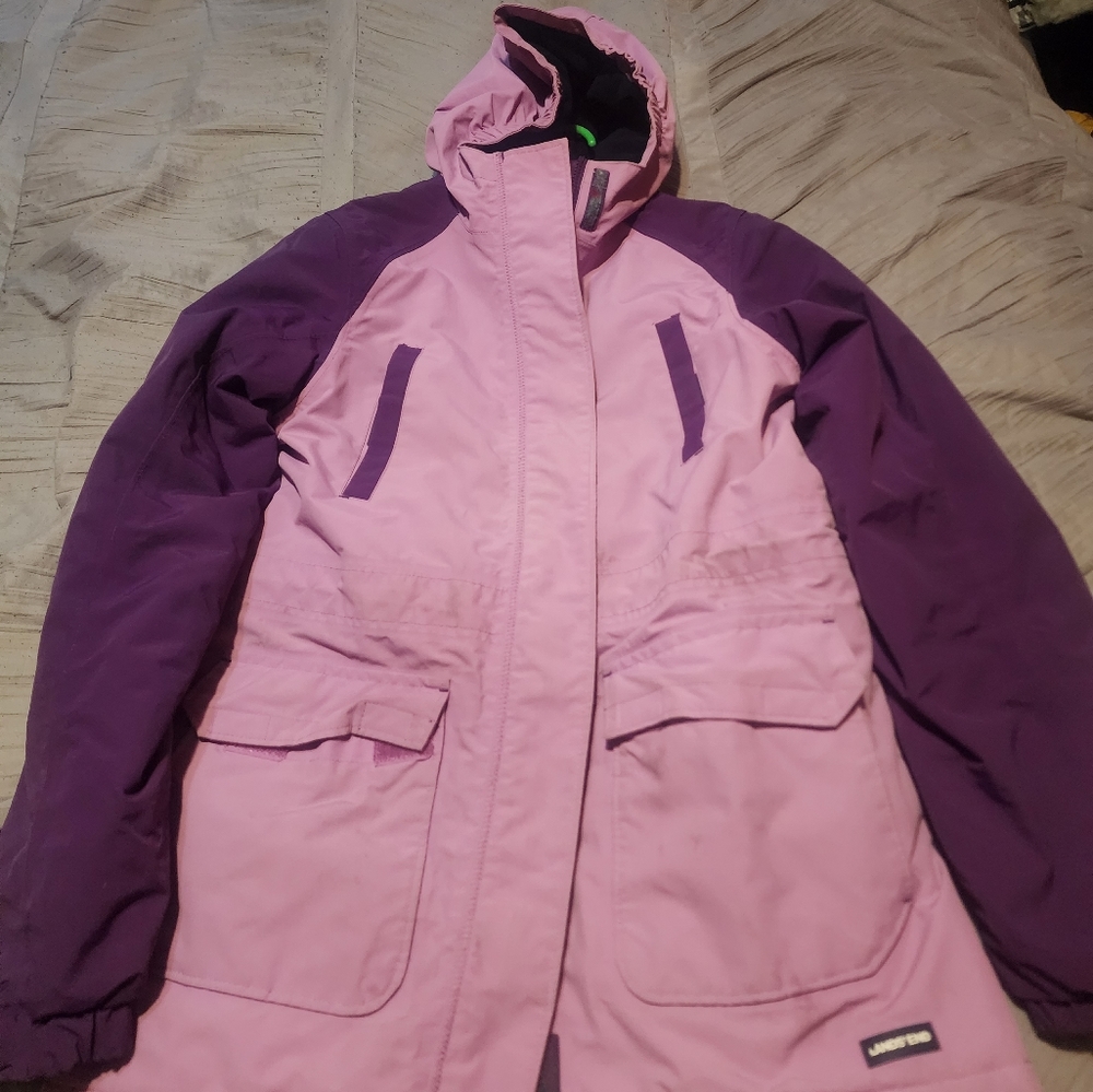 Girls Lands End Winter Coat 2 toned purple